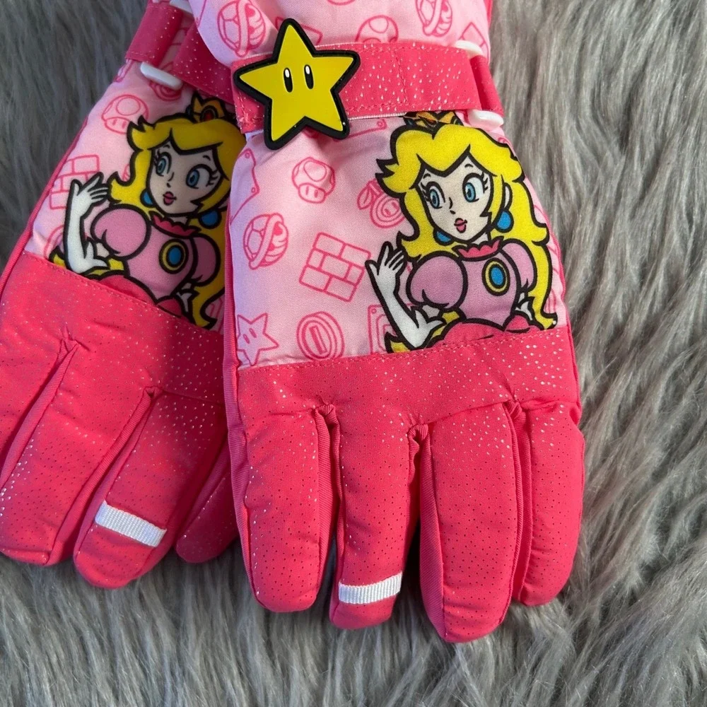 Nintendo Super Mario Snow Gloves Girls Size Small/Medium Pink Princess Peach NWT